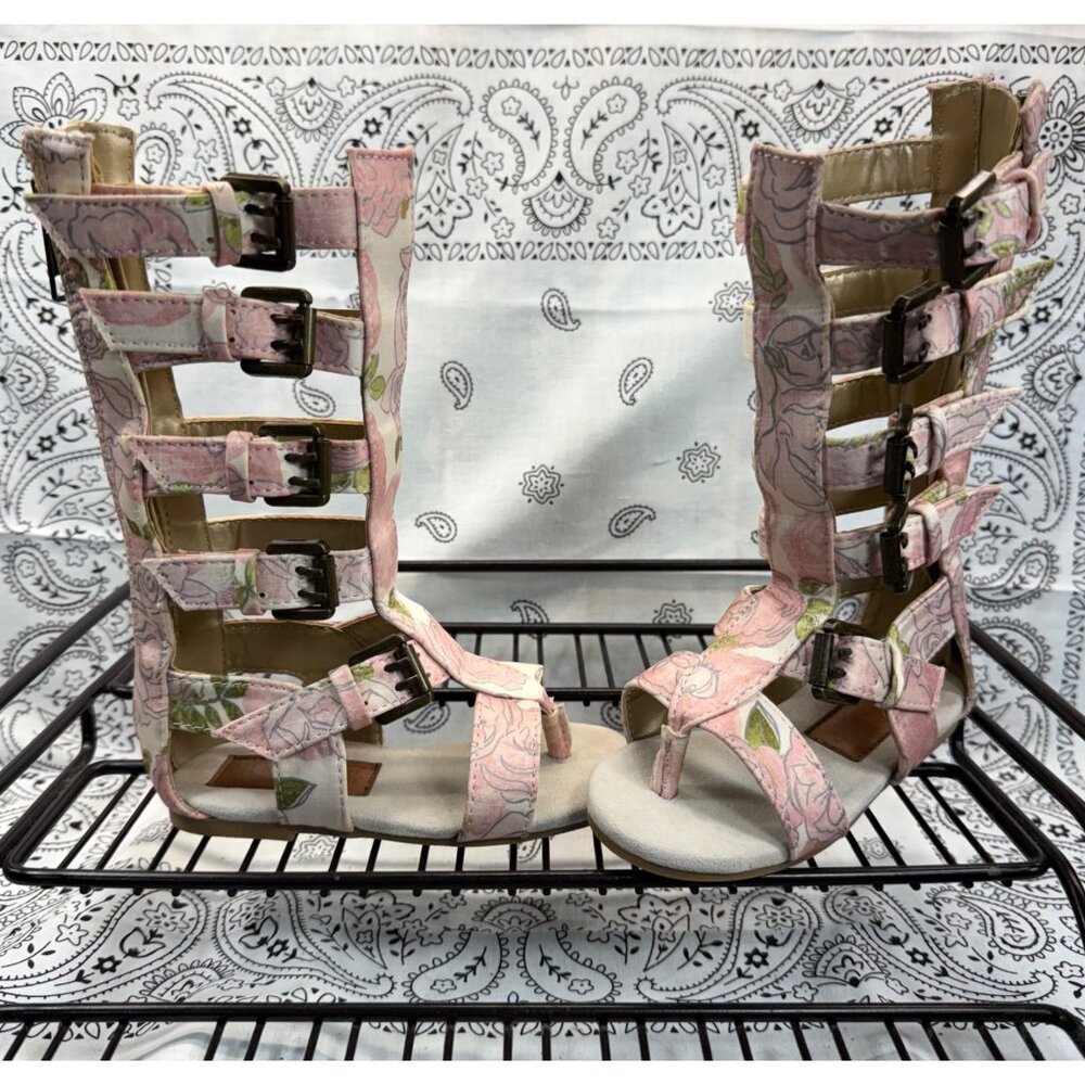 Joyfolie Jayla in Rose Floral Tall Gladiator Style Sandals Childs Size 6 EUC